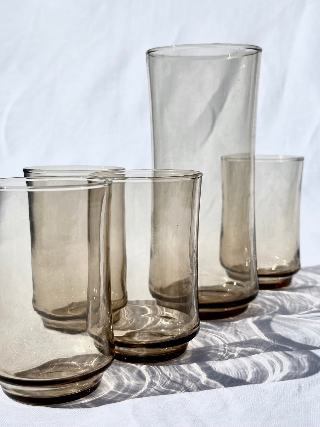 1970s Vintage Smokey Cocktail Glasses with Carafe
