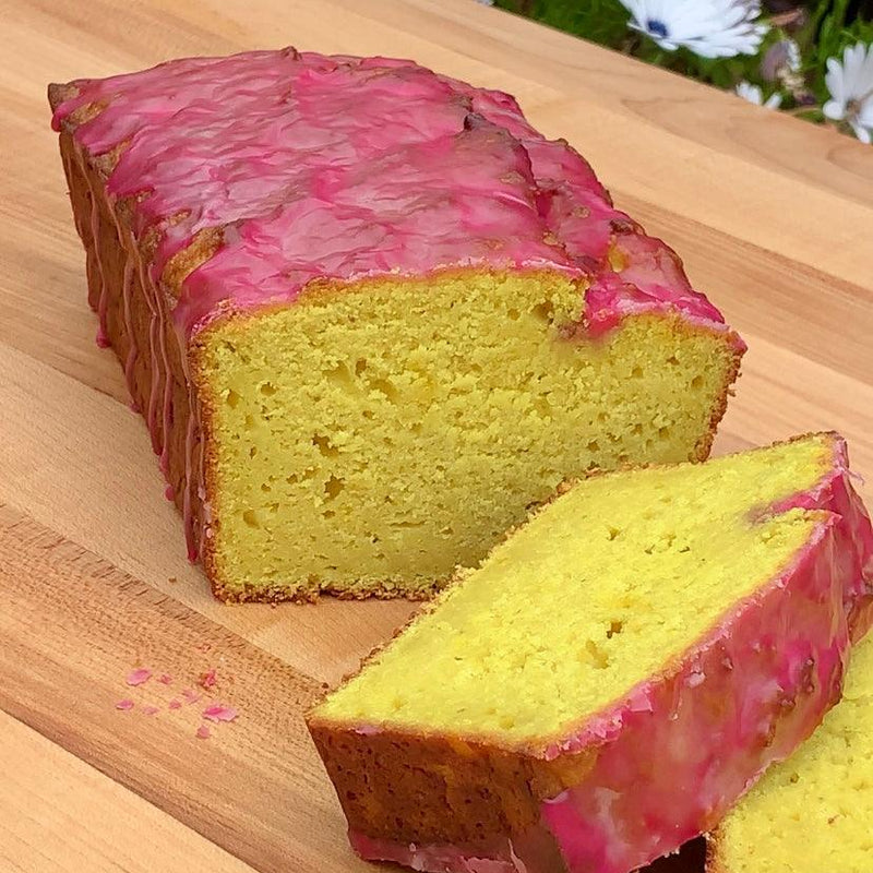 Turmeric Lemon Lime Loaf Cake with Hibiscus Glaze - Moodbeli