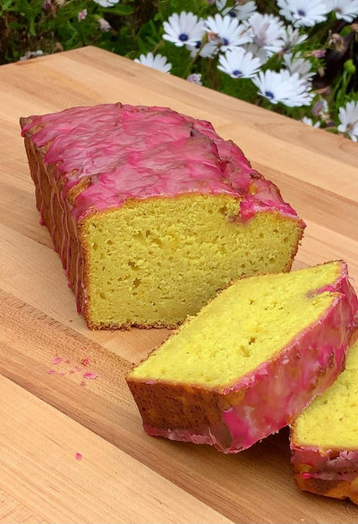 Turmeric Lemon Lime Loaf Cake with Hibiscus Glaze