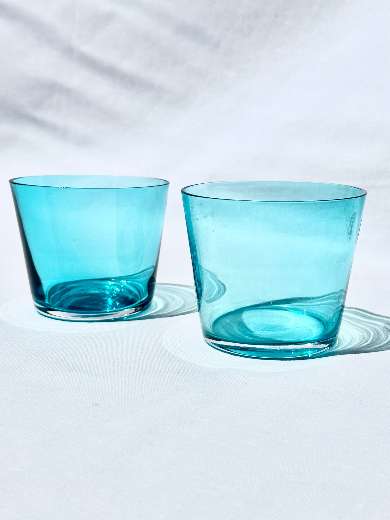 Vintage Caribbean Blue Lowball Glasses (Set of 2)