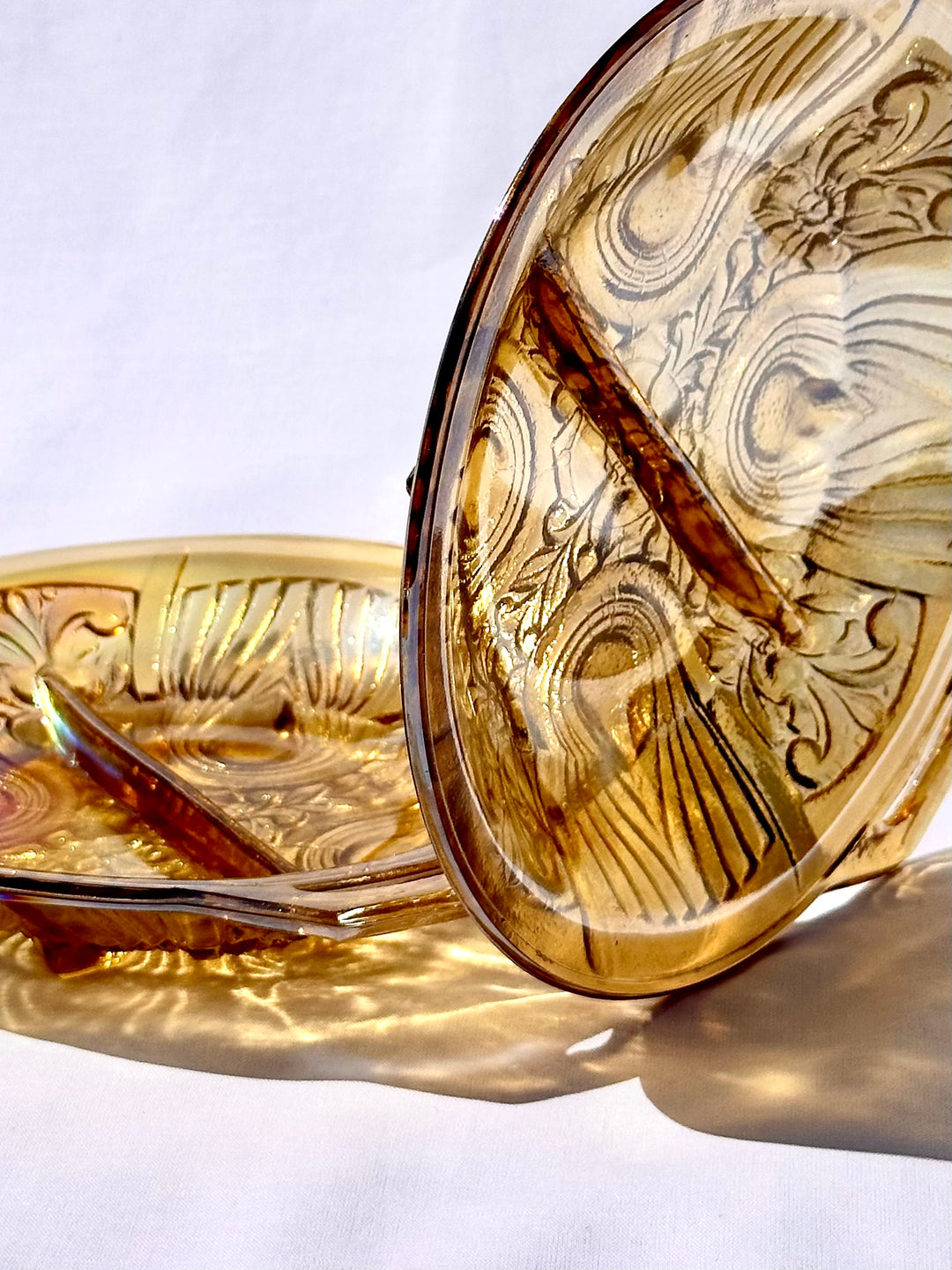 Vintage Amber Glass Divided Bowl with Handle
