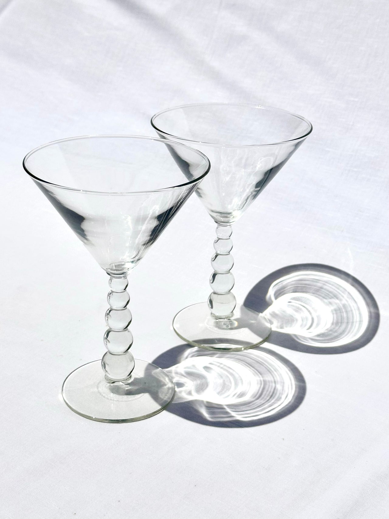 Vintage 1980s Martini Glasses with bubble stem (Sold as set)