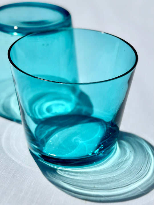 Vintage Caribbean Blue Lowball Glasses (Set of 2)