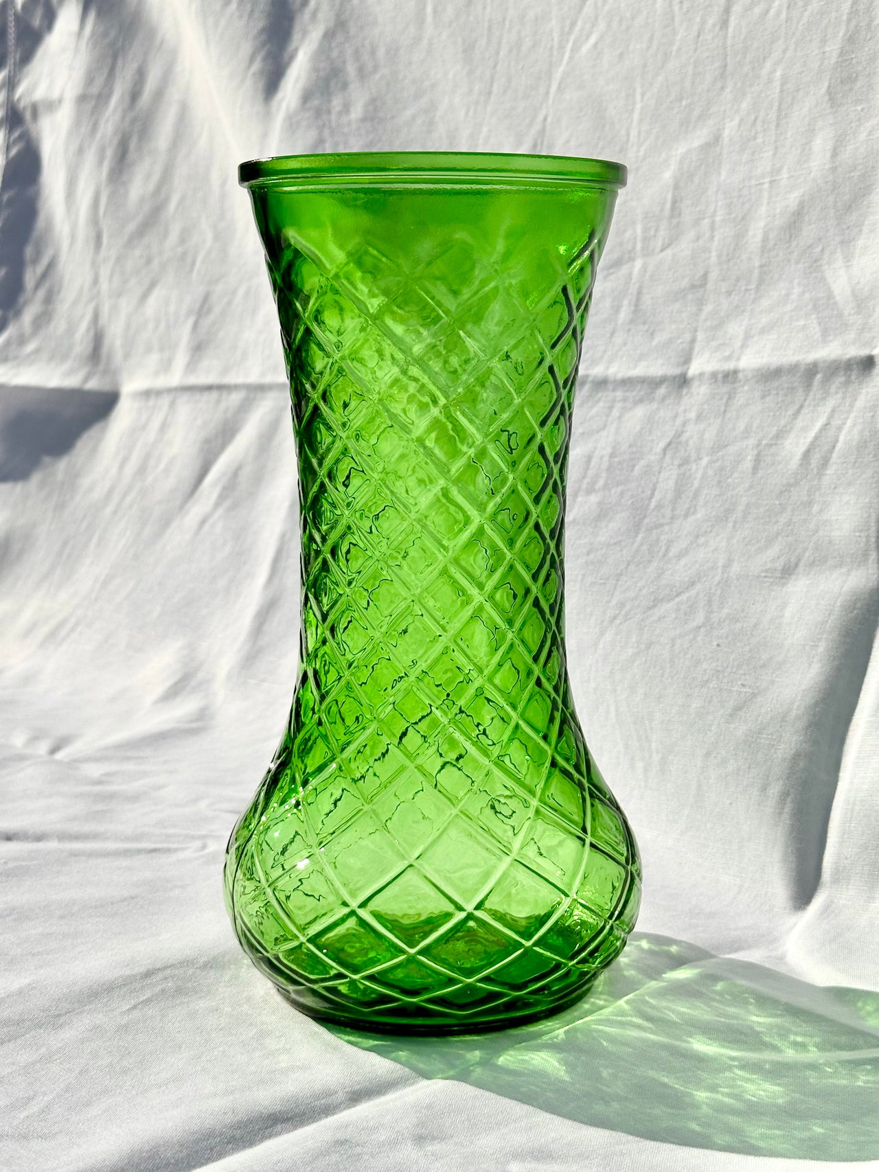 Vintage Quilted Emerald Glass Vase