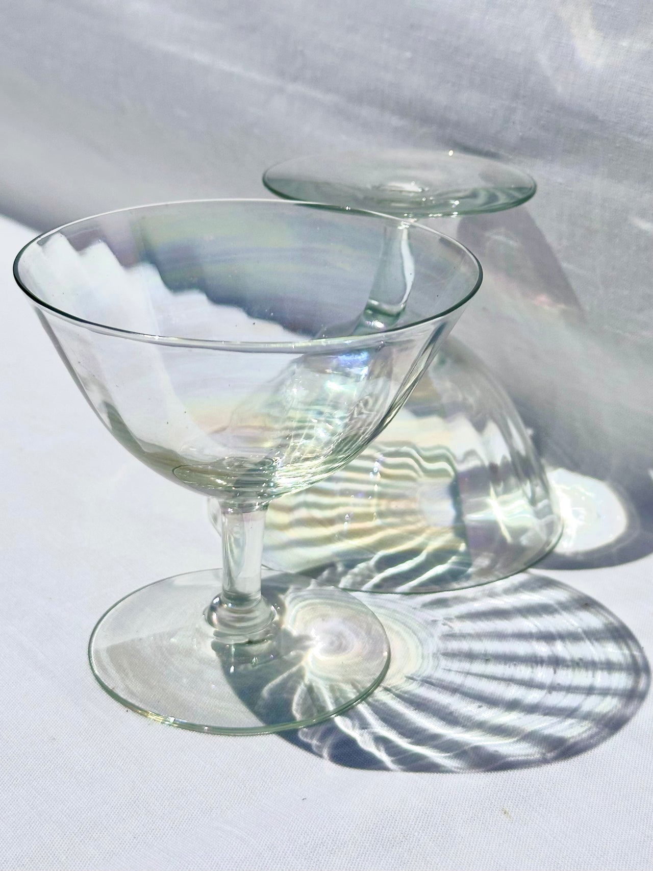 Art Nouveau Iridescent Champagne Coupe Glasses (Set of 2)