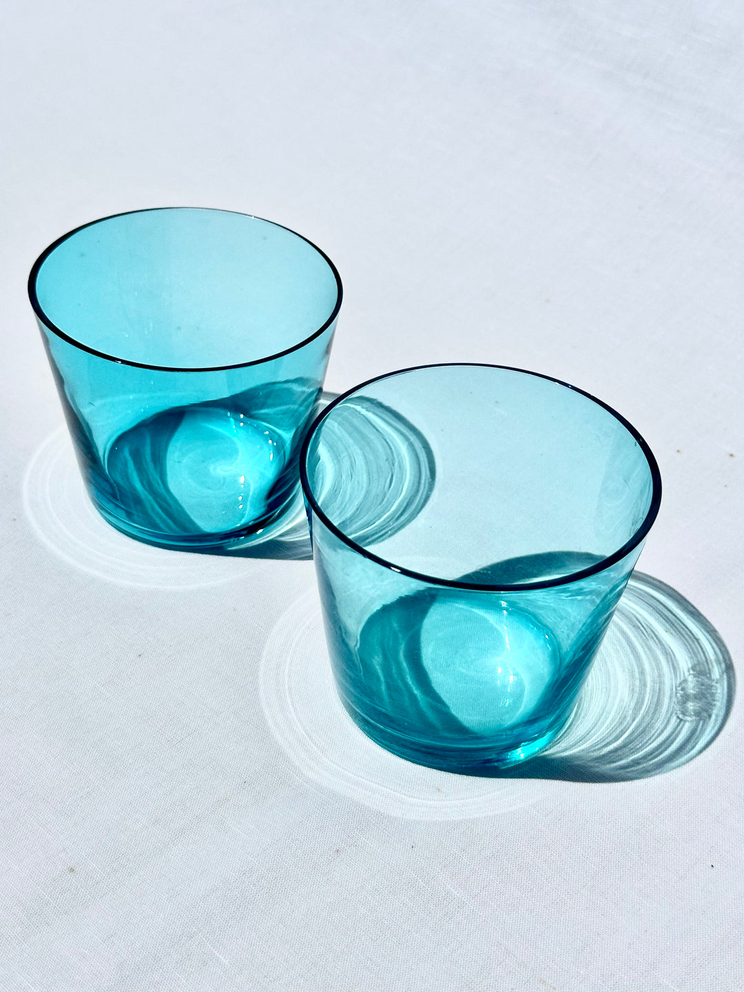 Vintage Caribbean Blue Lowball Glasses (Set of 2)