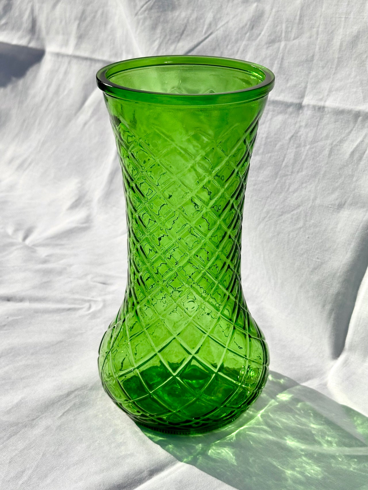 Vintage Quilted Emerald Glass Vase