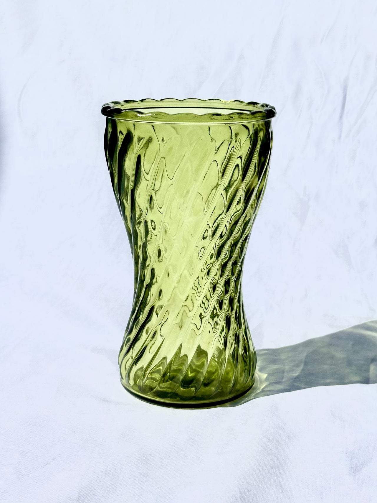 Vintage Avocado Green Glass Vase