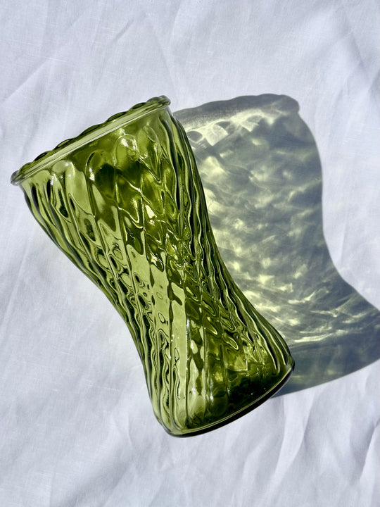 Vintage Avocado Green Glass Vase