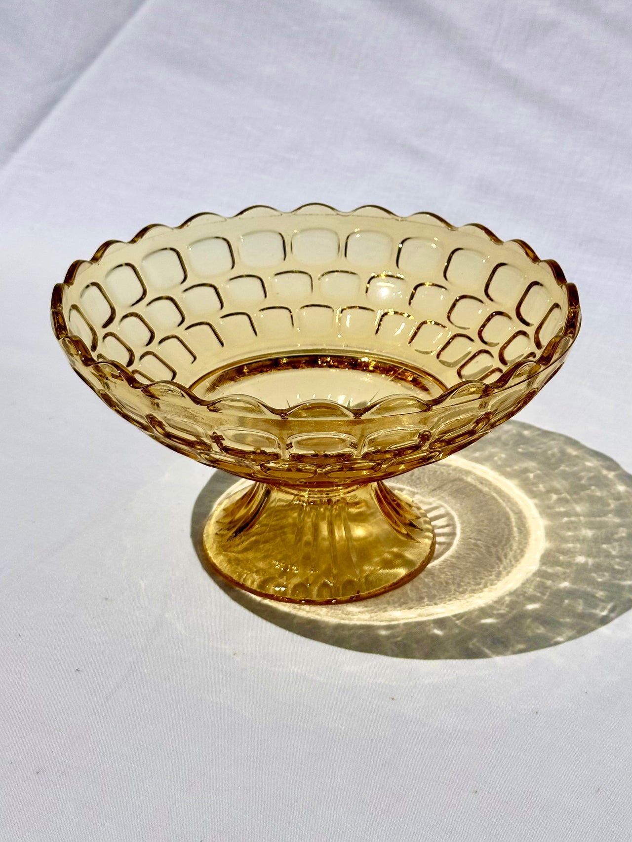 Vintage 1960s Gold Glass Footed Fruit Bowl