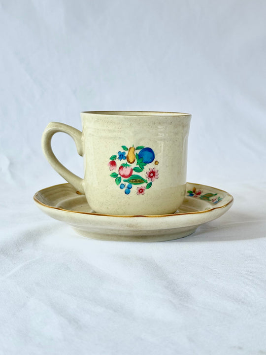 Vintage Stoneware Teacup and Saucer