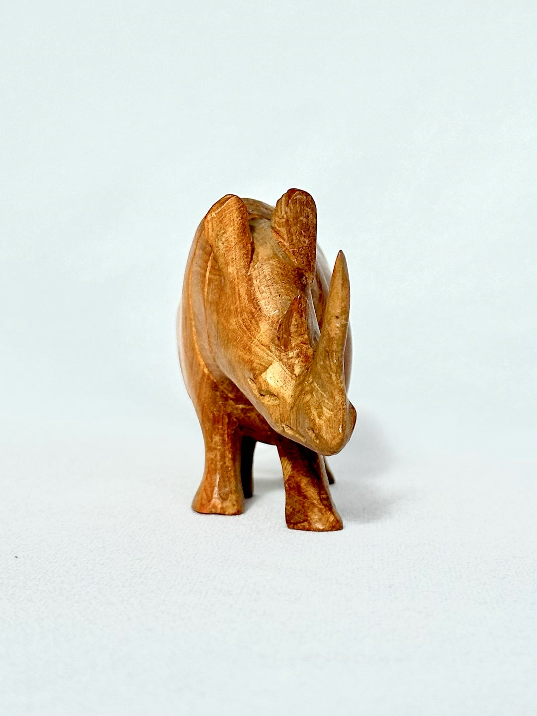 Vintage Hand Carved Wooden Rhino Sculpture