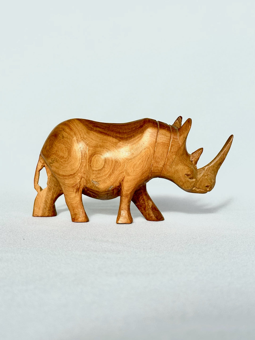 Vintage Hand Carved Wooden Rhino Sculpture