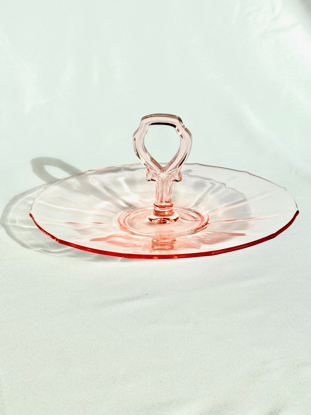 Vintage Pink Glass Handled Serving Tray